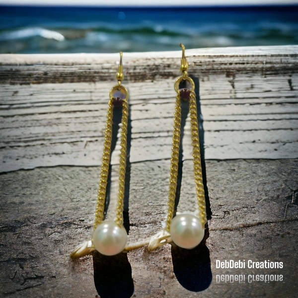 DebDebi Traditional Pearl Handmade Earrings - Golden