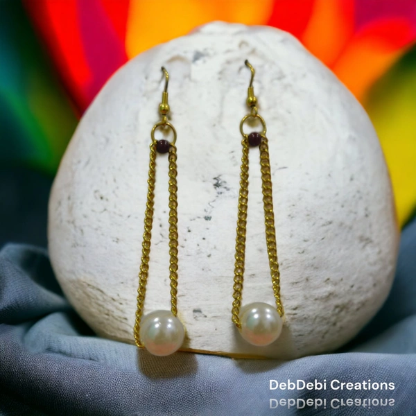 DebDebi Traditional Pearl Handmade Earrings - Golden