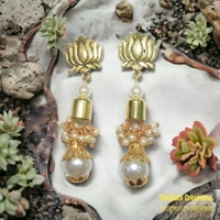 DebDebi Traditional Pearl With Lotus Oxidised Earrings - Gold
