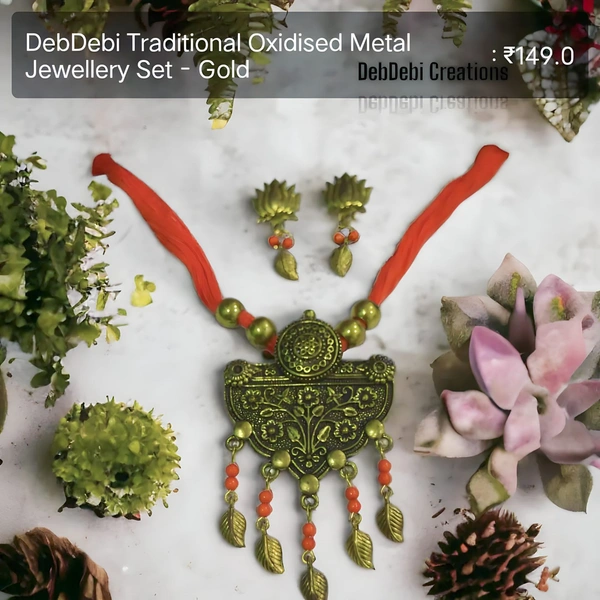 DebDebi Traditional Oxidised Metal Jewellery Set - Gold