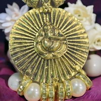 DebDebi Traditional Pearl And Oxidised Ganesha Necklace With Lotus And Pearl Earring - Gold