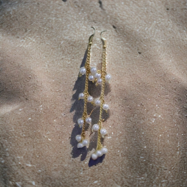 DebDebi Traditional Chain With White Beads Earrings