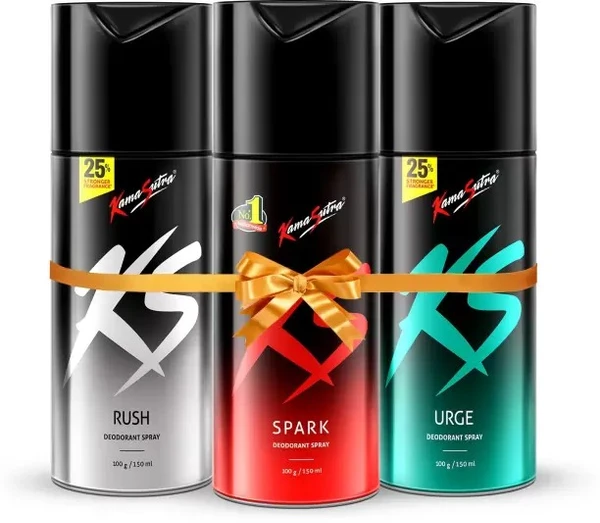 KS SPARK RUSH URGE Deodorant Spray - For Men & Women  (450 ml, Pack of 3)