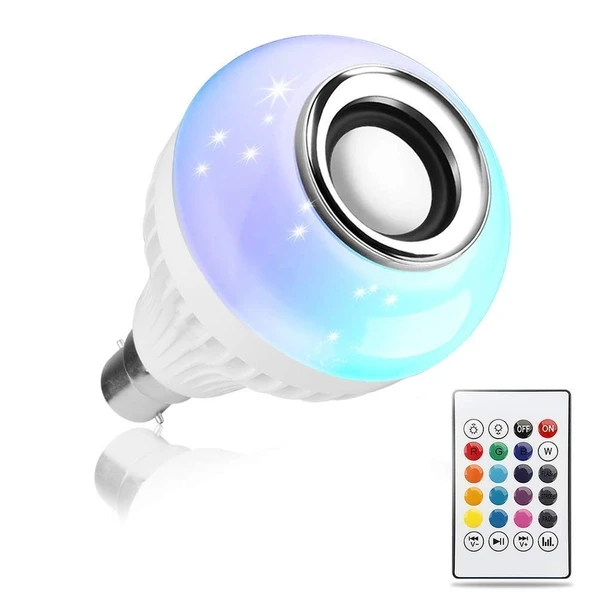 Led Bulb with Bluetooth Speaker Music Light Bulb B22 LED White + RGB Light Ball Bulb Colorful Lamp with Remote Control