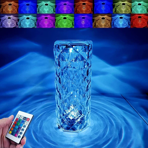 Crystal Lamp,16 Color Changing Rose Crystal Diamond Table Lamp,USB Rechargeable Touch Bedside Lamp Night Light with Remote Control, for Bedroom Living Room Party Dinner Decor