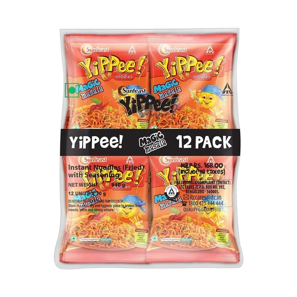  Sunfeast YiPPee! Magic Masala, Instant Noodles 720g/810g/840g (Pack of 12)