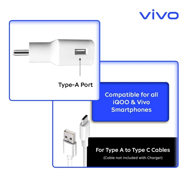 Vivo Original Power Adapter,Vivo QC Mobile Charger/Adapter (White) | 18W Wall Charger | BIS Certified Quick Charge| Compatible for Smartphones, TWS, Gaming Console, Power Banks