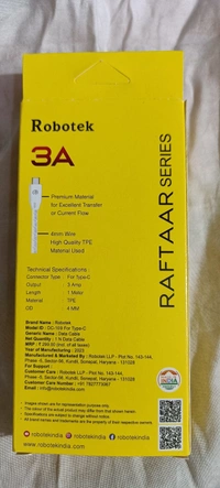 Robotak DC-109 Type-C Fast Cable 3Amp 5 Manth Warranty  - White