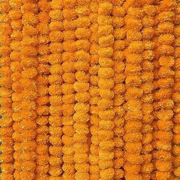 Artificial Marigold Flowers for Decoration Garland for Navratri,ganpati, Diwali & Festivals Home Decoration Item | 5 Feet Long 5 Pcs (Orange)