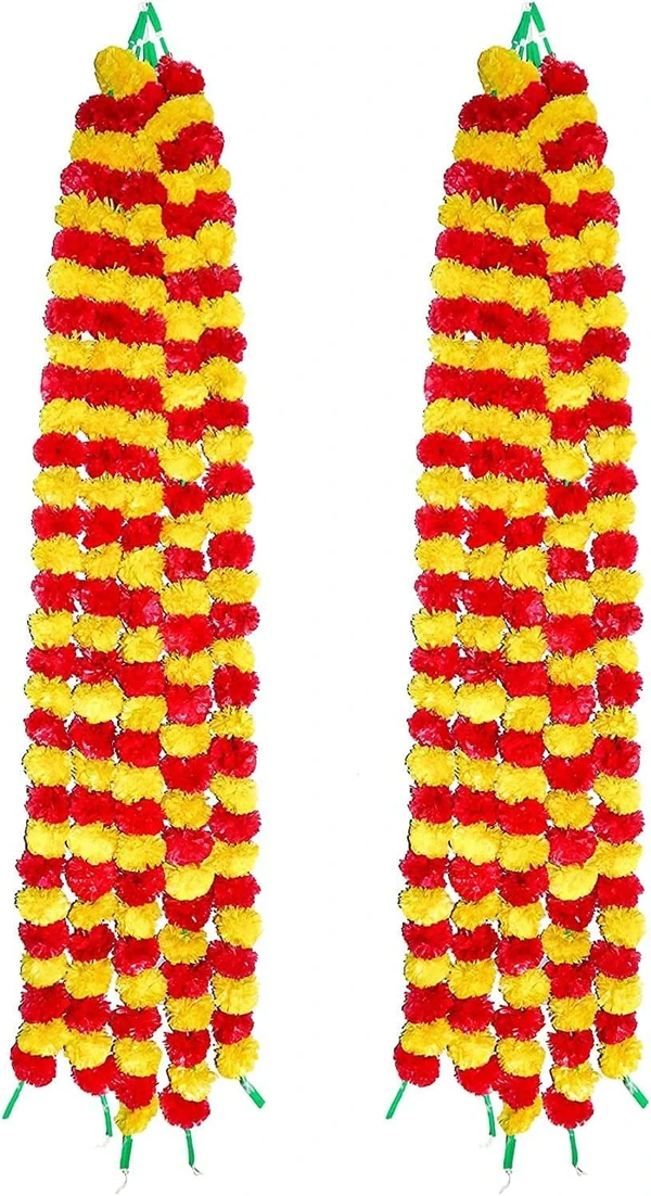 Yellow Color_Artificial Marigold Garland Strings_5 Pcs_Fluffy Marigold Flowers for Decoration_Pooja Room