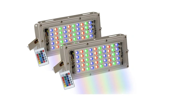 50 Watt Brick Ultra Bright Lens LED Flood Light – RGB Color Classic Power Saving Outdoor LED Lights, Aluminum Die Caste, IP65 Waterproof, Parking Area, Malls, Garden, Patio, Pack of 2
