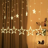 12 Stars 138 Led Curtain String Lights Window Curtain Lights with 8 Flashing Modes Decoration for Christmas, Wedding, Party, Home, Patio Lawn Warm White (138 Led-Star, Copper, Pack of 1) - White, Jhalar