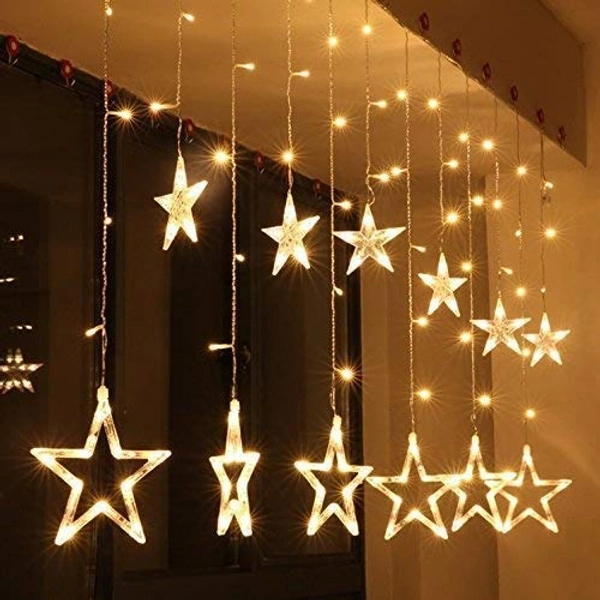 12 Stars 138 Led Curtain String Lights Window Curtain Lights with 8 Flashing Modes Decoration for Christmas, Wedding, Party, Home, Patio Lawn Warm White (138 Led-Star, Copper, Pack of 1) - Jhalar