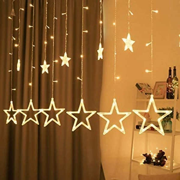 12 Stars 138 Led Curtain String Lights Window Curtain Lights with 8 Flashing Modes Decoration for Christmas, Wedding, Party, Home, Patio Lawn Warm White (138 Led-Star, Copper, Pack of 1) - Jhalar