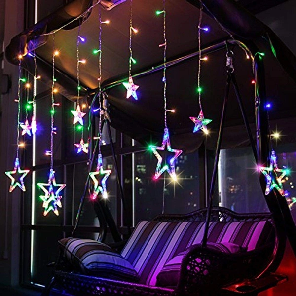 12 Stars Curtain String Lights, Window Curtain Lights with 8 Flashing Modes Decoration for Diwali, Christmas, Wedding, Party, Home, Patio Lawn - Multicolor - Jhalar