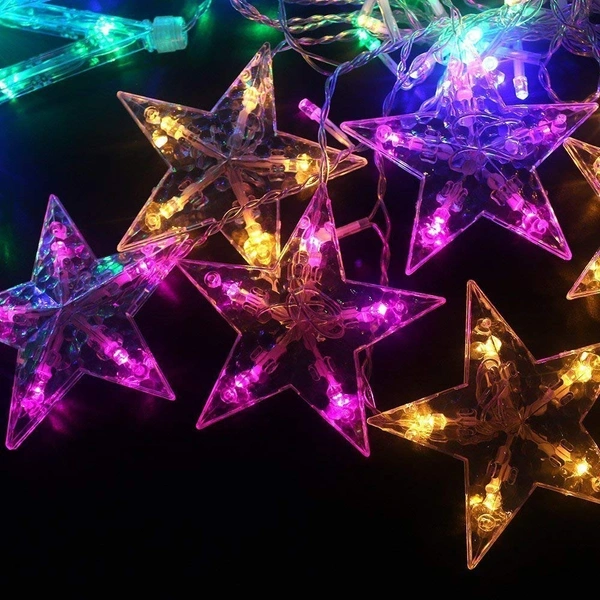 12 Stars Curtain String Lights, Window Curtain Lights with 8 Flashing Modes Decoration for Diwali, Christmas, Wedding, Party, Home, Patio Lawn - Multicolor - Jhalar