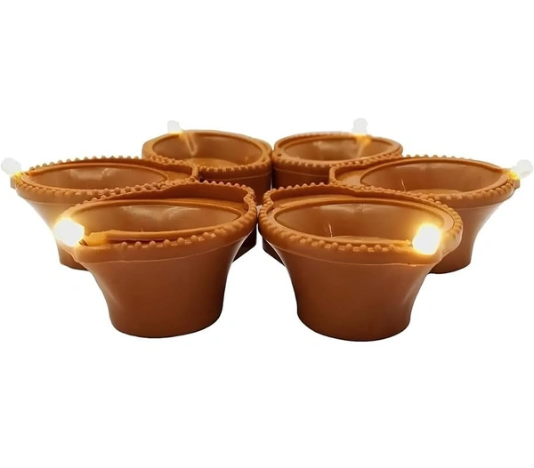 Lighting Sense Water Sensor Eco-Friendly Led Diyas Candle E-Diya, Warm Orange Ambient Lights, Battery Operated Led Candles - Pack Off 6