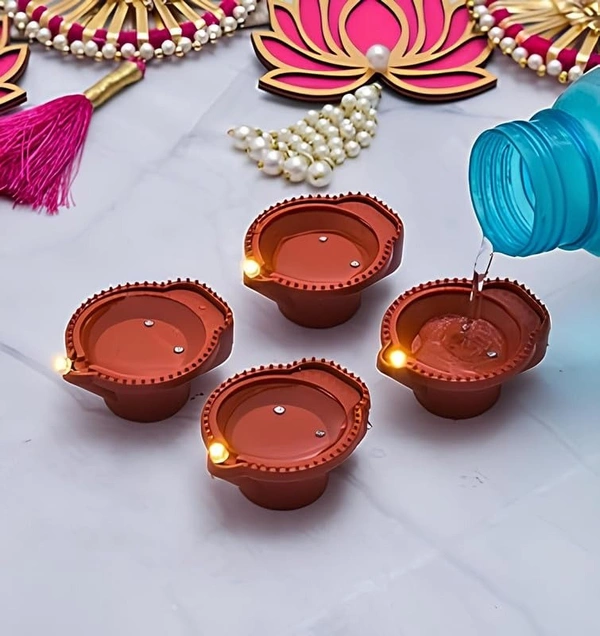 Lighting Sense Water Sensor Eco-Friendly Led Diyas Candle E-Diya, Warm Orange Ambient Lights, Battery Operated Led Candles - Pack Off 6