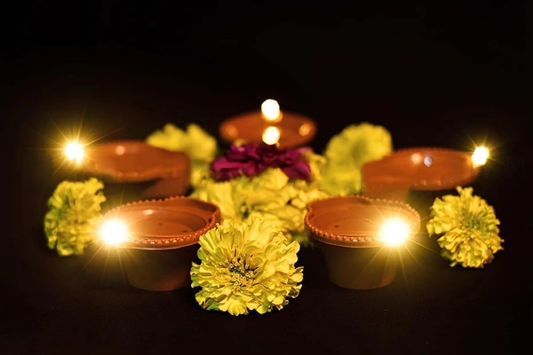 Lighting Sense Water Sensor Eco-Friendly Led Diyas Candle E-Diya, Warm Orange Ambient Lights, Battery Operated Led Candles - Pack Off 6