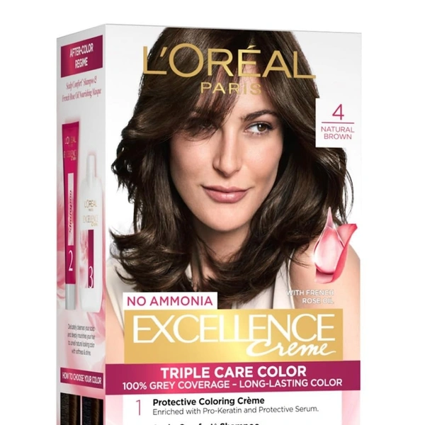  L'Oreal Paris Excellence Creme Hair Color, 4 Natural Brown, 72ml+100g