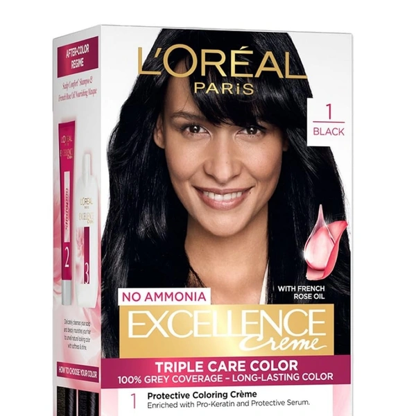 L'Oréal Paris Excellence Creme Hair Colour| upto 100% Grey Coverage at-Home , Black 1