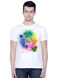 T-Shirt for Unisex Happy Holi Tshirt | Casual Half Sleeve Round Neck T-Shirt | 100% Cotton - S