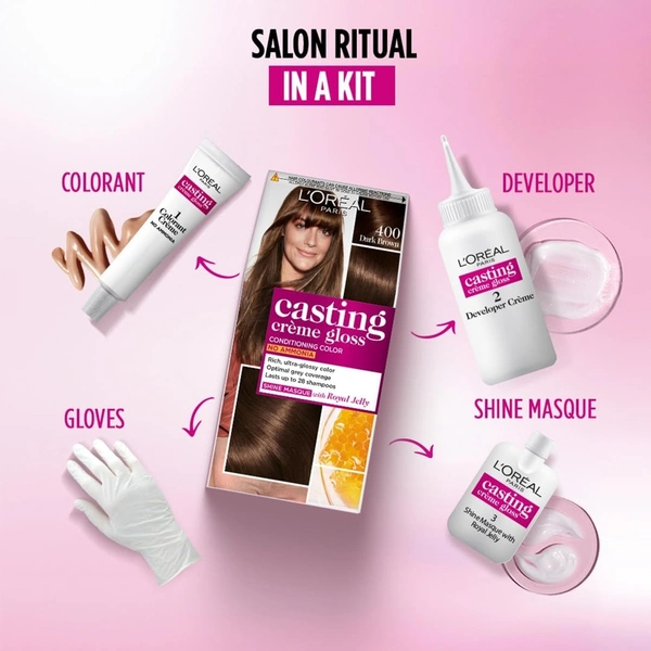 L'Oréal Paris Semi-Permanent Hair Colour, Ammonia-Free Formula & Honey-Infused Conditioner, Glossy Finish, Casting Crème Gloss, 535 Chocolate, 87.5g+72ml
