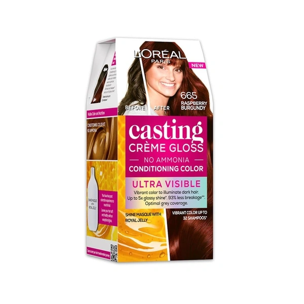 L'Oréal Paris Semi-Permanent Hair Colour, Ammonia-Free Formula & Honey-Infused Conditioner, Glossy Finish, Casting Crème Gloss, 665 Raspberry, 87.5g+72ml