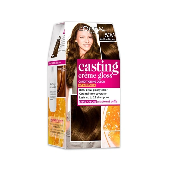 L'Oreal Paris Semi-Permanent Hair Colour, Ammonia-Free Formula & Honey-Infused Conditioner, Glossy Finish, Casting Crème Gloss, Praline 530, 87.5g+72ml