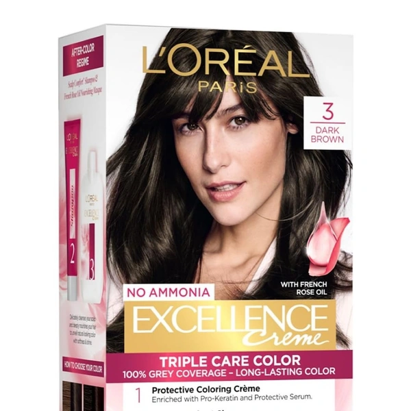  L'Oreal Paris Excellence Creme Hair Color, 3 Dark Brown, 72ml+100g