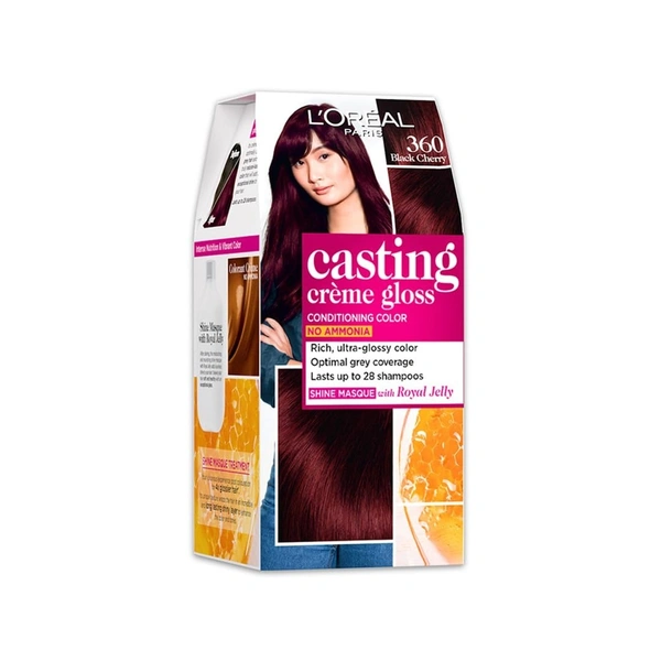 L'Oréal Paris Semi-Permanent Hair Colour, Ammonia-Free Formula & Honey-Infused Conditioner, Glossy Finish, Casting Crème Gloss,, Black Cherry 360, 87.5g+72ml
