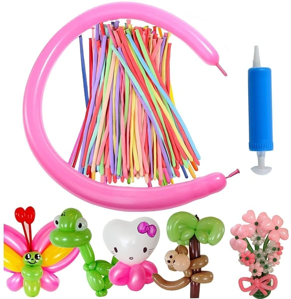 razy Sutra Twisting Balloons 100pcs Long Modelling Balloons Multicolor with 1 Balloon Pump | Balloons for creating different shapes and animal balloon figures through twisting and combinations