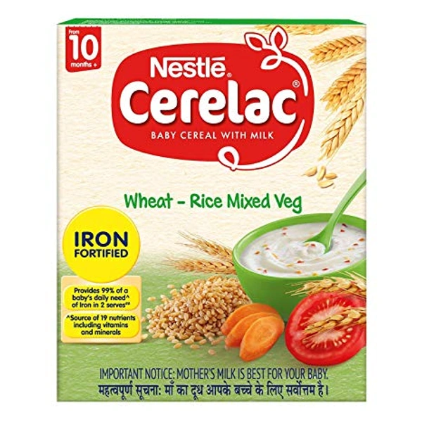 Nestle Cerelac Baby Cereal With Milk, Wheat-Rice Mixed Veg From 10 Months, 300g BIB Pack - 300g - 300g