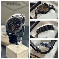 FOSSIL  ✅This 45 mm fossil features a black  dial, chronograph movement and full black metal strap - Cinnamon