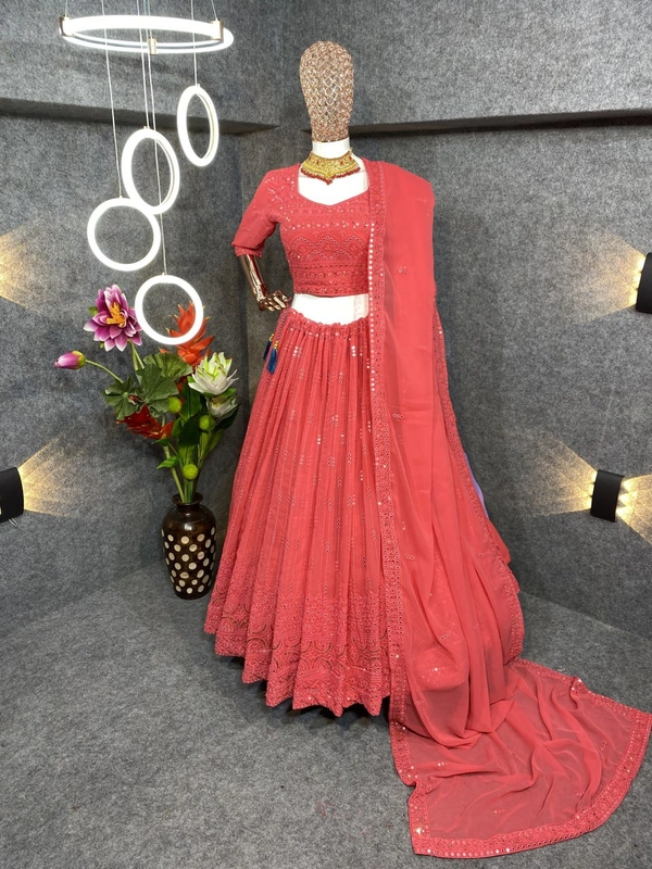 RUDRAKSH FASHION  Gajri Pink Colour Embroidered Attractive Party Wear Georgette Lehenga choli has a Regular-fit and is Made From High-Grade Fabrics And Yarn.DC L10 - Wild Watermelon, FREE