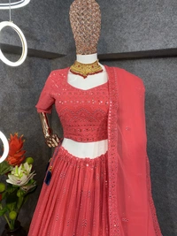 RUDRAKSH FASHION  Gajri Pink Colour Embroidered Attractive Party Wear Georgette Lehenga choli has a Regular-fit and is Made From High-Grade Fabrics And Yarn.DC L10 - Wild Watermelon, FREE