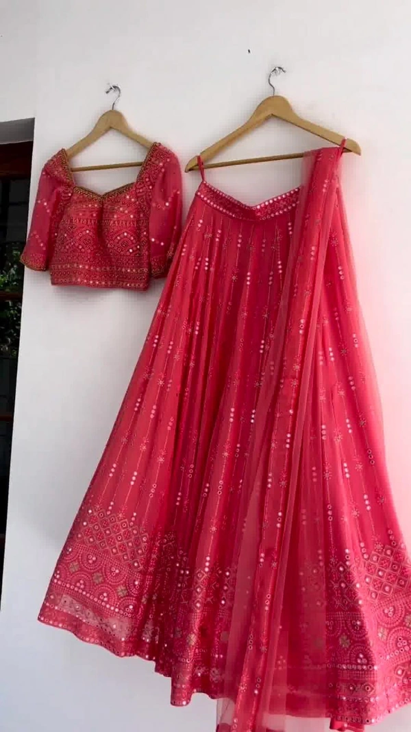 RUDRAKSH FASHION  Gajri Pink Colour Embroidered Attractive Party Wear Georgette Lehenga choli has a Regular-fit and is Made From High-Grade Fabrics And Yarn.DC L10 - Wild Watermelon, FREE