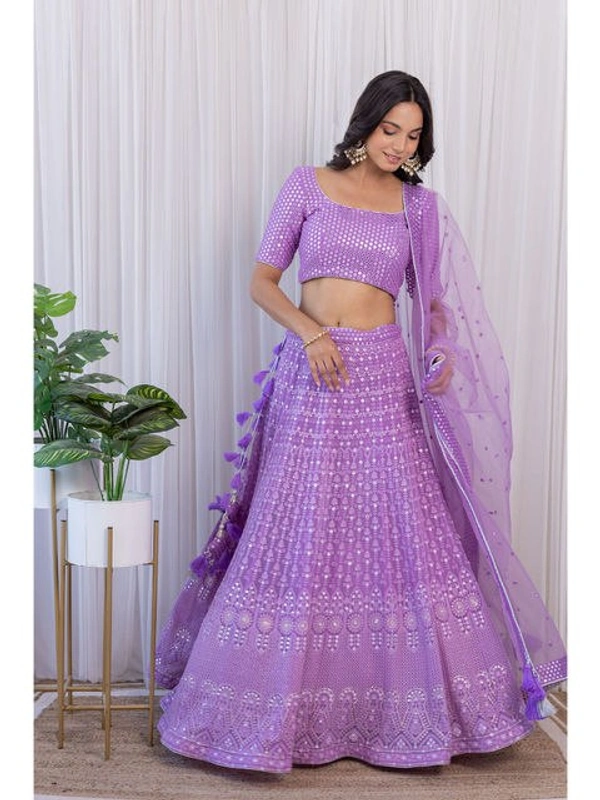 Light Purple Colour Embroidered Attractive Party Wear Silk Lehenga choli has a Regular-fit and is Made From High-Grade Fabrics And Yarn - Purple, FREE