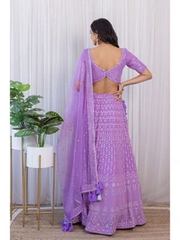 Light Purple Colour Embroidered Attractive Party Wear Silk Lehenga choli has a Regular-fit and is Made From High-Grade Fabrics And Yarn - Purple, FREE