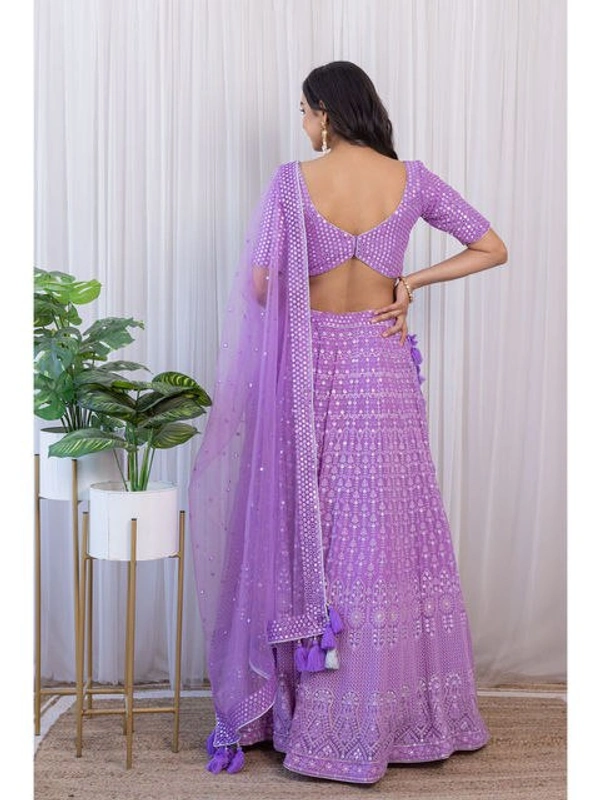 Light Purple Colour Embroidered Attractive Party Wear Silk Lehenga choli has a Regular-fit and is Made From High-Grade Fabrics And Yarn - Purple, FREE