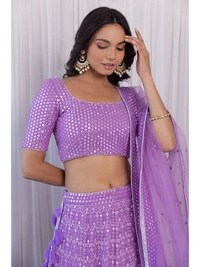 Light Purple Colour Embroidered Attractive Party Wear Silk Lehenga choli has a Regular-fit and is Made From High-Grade Fabrics And Yarn - Purple, FREE