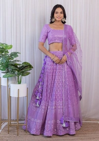 Light Purple Colour Embroidered Attractive Party Wear Silk Lehenga choli has a Regular-fit and is Made From High-Grade Fabrics And Yarn - Purple, FREE