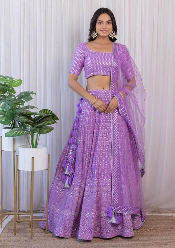 Light Purple Colour Embroidered Attractive Party Wear Silk Lehenga choli has a Regular-fit and is Made From High-Grade Fabrics And Yarn - Purple, FREE