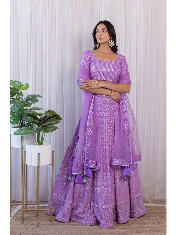 Light Purple Colour Embroidered Attractive Party Wear Silk Lehenga choli has a Regular-fit and is Made From High-Grade Fabrics And Yarn - Purple, FREE