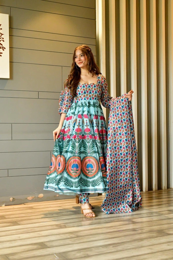 Sky Blue Color  Attractive Party Wear Gown And Duppata georgette Gown* has a Regular-fit and is Made From High-Grade Fabrics And Yarn. - S