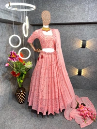 Gajri Pink Colour Embroidered Attractive Party Wear Georgette Lehenga choli has a Regular-fit and is Made From High-Grade Fabrics And Yarn. - PINK, FREE