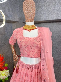 Gajri Pink Colour Embroidered Attractive Party Wear Georgette Lehenga choli has a Regular-fit and is Made From High-Grade Fabrics And Yarn. - PINK, FREE