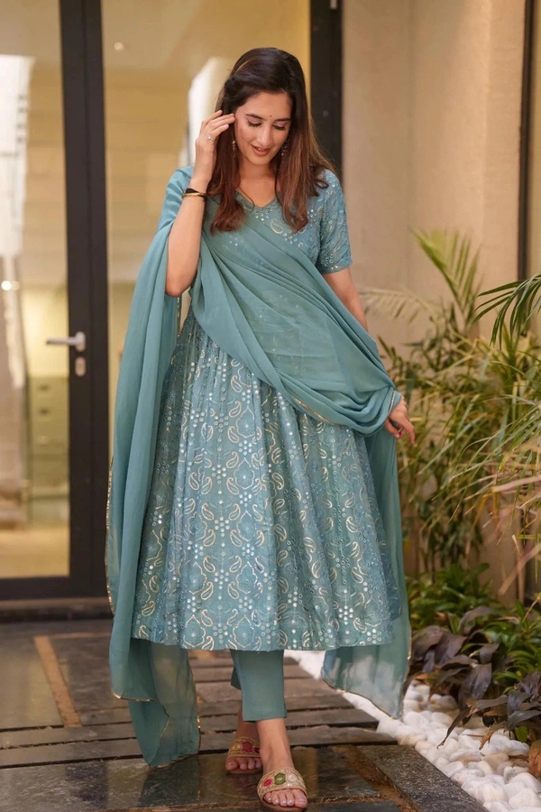 GEORGETTE SKY colour Gown With Duppata  - FREE