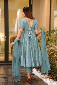 GEORGETTE SKY colour Gown With Duppata  - FREE