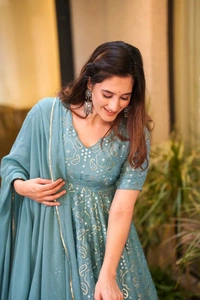 GEORGETTE SKY colour Gown With Duppata  - FREE